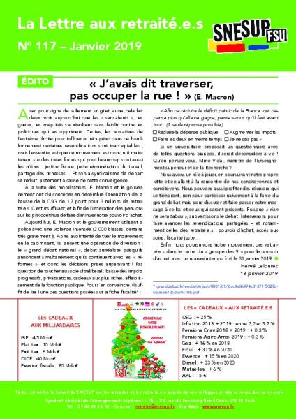 La Lettre aux retraité.e.s n° 117 - Janvier 2019