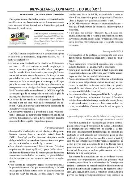 BIENVEILLANCE, CONFIANCE… DU BOB’ART ! - La Lettre FDE - Avril 2019