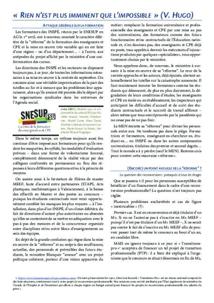 « RIEN N’EST PLUS IMMINENT QUE L’IMPOSSIBLE » (V. HUGO) - La lettre de la FDE avril 2021