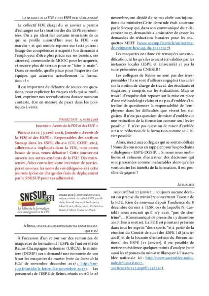 La Lettre FDE - Janvier/Février 2018