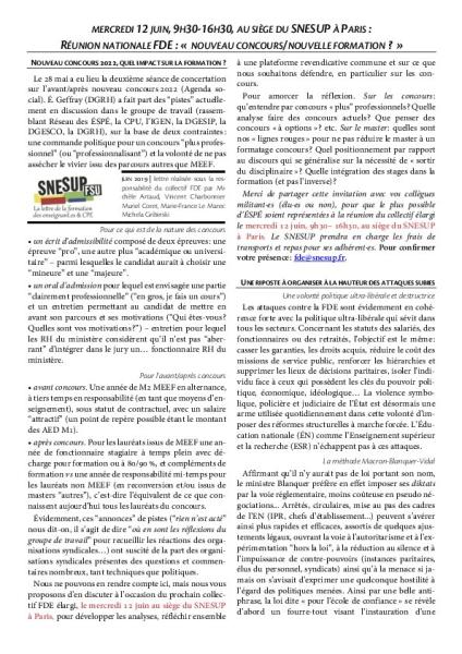 « Concertations » en cours relatives aux nouveaux concours - La Lettre FDE - Juin 2019