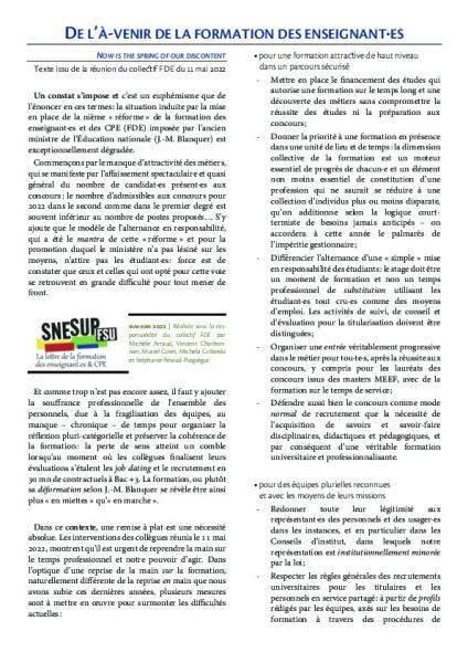 LA LETTRE DE LA FDE - Mai/Juin 2022 - De l'à-venir de la formation des enseignants 