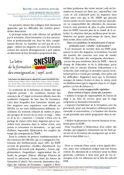 La Lettre FDE, septembre 2016