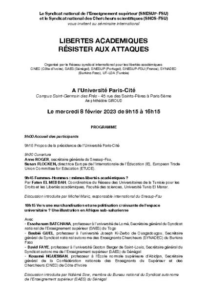Jounée "Libertés académiques : résister aux attaques" - Mercredi 8 février 2023 à l'université Paris Cité