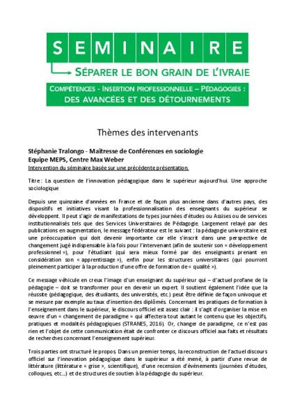 Thèmes des intervenants