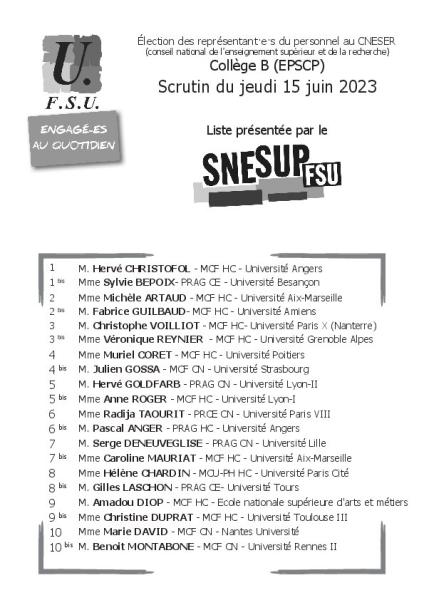 CNESER 2023 - liste de candidat·es collège B