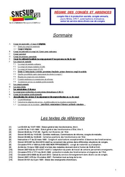 Le Mémo du Sup' - Régime des congés et absences - 21 décembre 2018