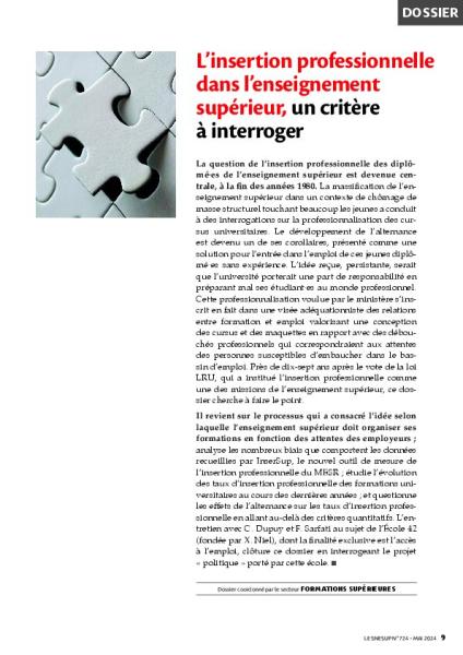 L’insertion professionnelle dans l’enseignement supérieur, un critère à interroger