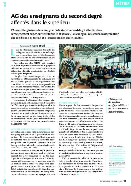AG des enseignants du second degré affectés dans le supérieur