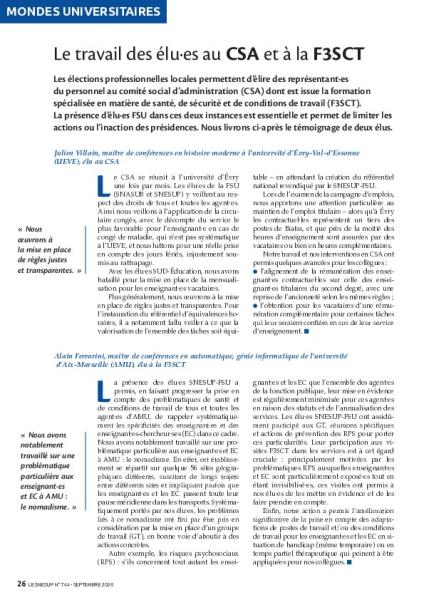 Le travail des élu·es au CSA et à la F3SCT