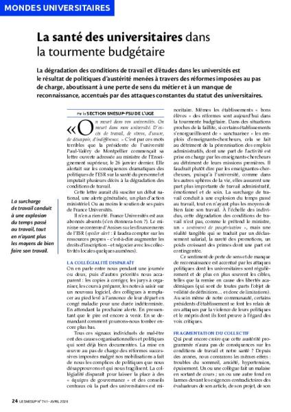 La santé des universitaires dans la tourmente budgétaire
