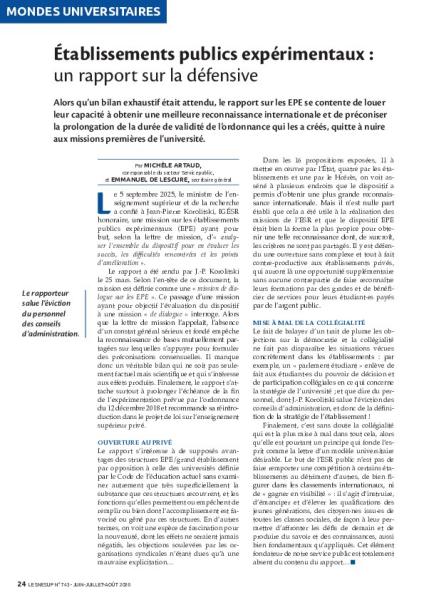 Établissements publics expérimentaux : un rapport sur la défensive