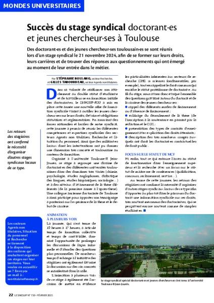 Succès du stage syndical doctorant·es et jeunes chercheur·ses à Toulouse