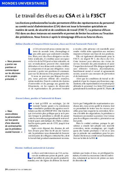 Le travail des élu·es au CSA et à la F3SCT
