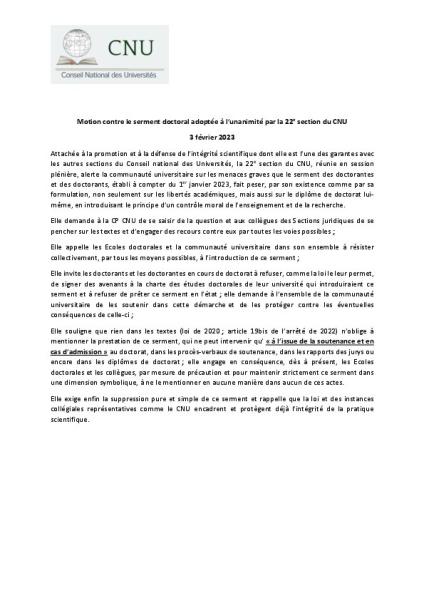 AUTRES MOTIONS ADOPTEES EN FEVRIER 2023