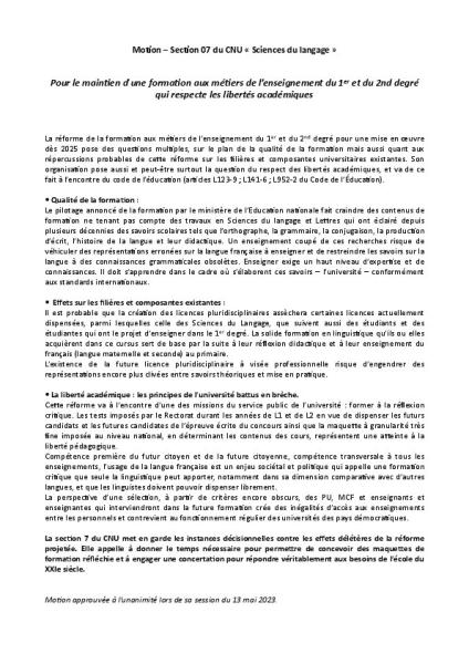 MAI 2024 : MOTIONS CNU