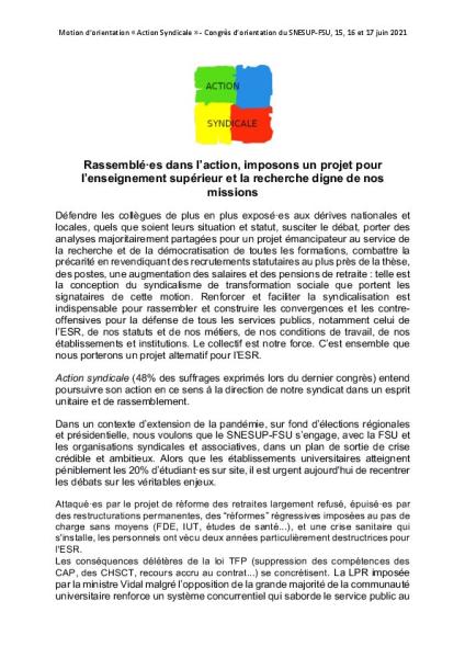 Motion d'orientation Action Syndicale
