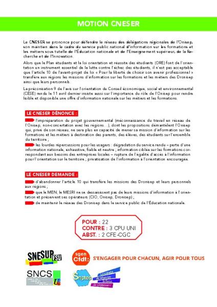 Le CNESER se prononce pour défendre le réseau des délégations régionales de l’Onisep