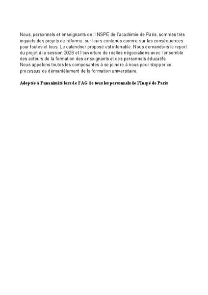 MOTIONS sur la réforme de la formation des enseignant·es 2025