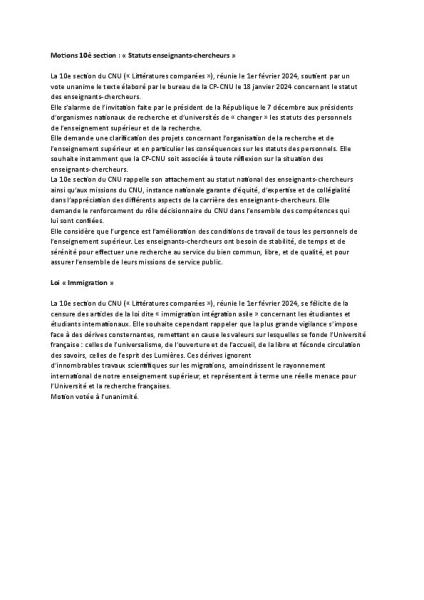 FEVRIER 2024 : MOTIONS CNU