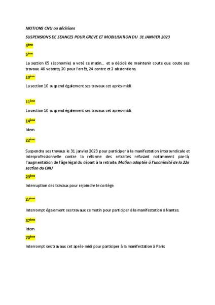 Réforme des retraites 2023 - Motions des sections CNU