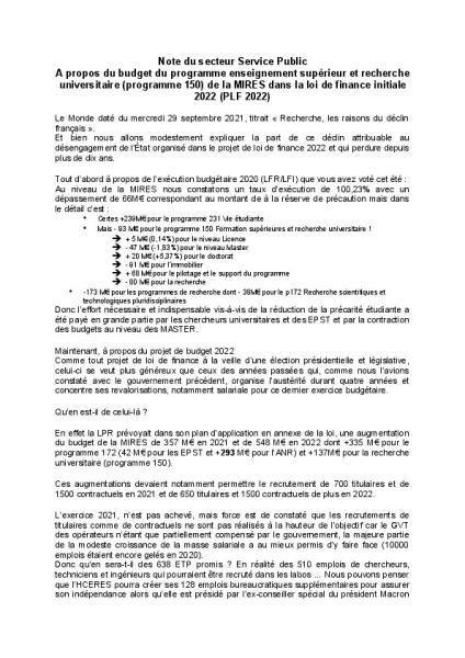 Notes du secteur Service Public - PLF 2022