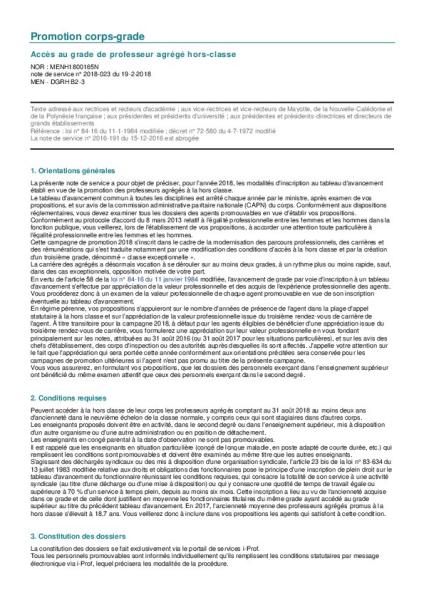Accès au grade de professeur agrégé hors-classe - Note de service n° 2018-023 du 19-2-2018