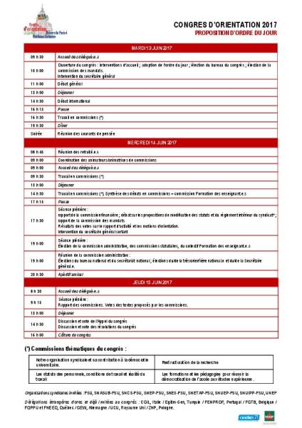 Ordre du jour du congrès d'orientation du SNESUP-FSU
