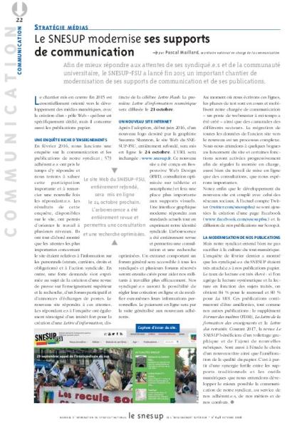 STRATÉGIE MÉDIAS : Le SNESUP modernise ses supports de communication - Pascal Maillard - N° 648 OCTOBRE 2016