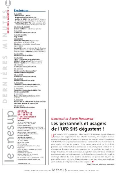 UNIVERSITÉ DE ROUEN NORMANDIE : Les personnels et usagers de l’UFR SHS dégustent ! - Heidi Charvin - N° 548 OCTOBRE 2016