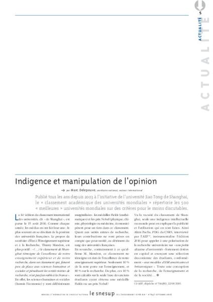Indigence et manipulation de l’opinion - Marc Delepouve - N° 647 SEPTEMBRE 2016