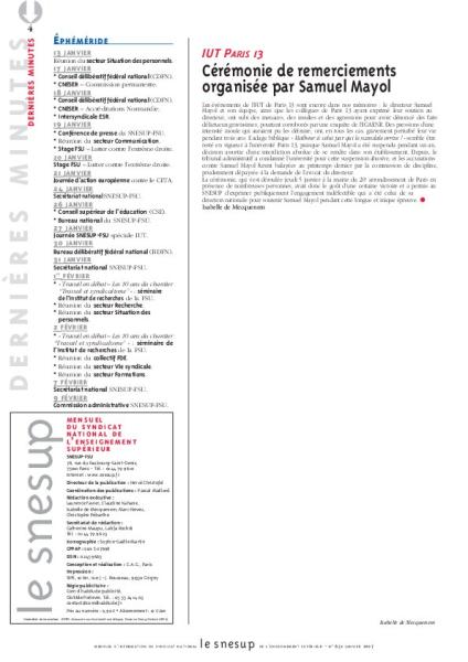 IUT Paris 13 : cérémonie de remerciements organisée par Samuel Mayol - Isabelle de Mecquenem - N° 651 JANVIER 2017