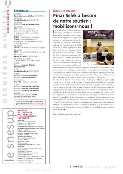 Droits et libertés : Pinar Selek a besoin de notre soutien, mobilisons-nous ! , par Pascal Maillard/N° 652 FEVRIER 2017