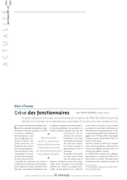 Côte d'Ivoire : grève des fonctionnaires, par Pierre Chantelot/N° 652 FEVRIER 2017