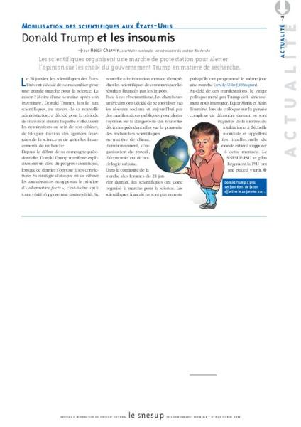 Mobilisation des scientifiques aux Etats-Unis : Donald Trump et les insoumis, par Heidi Charvin/N° 652 FEVRIER 2017