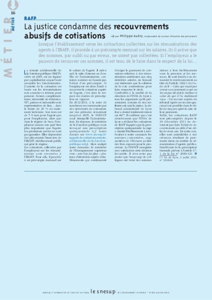 RAFP : la justice condamne les recouvrements abusifs de côtisations - Philippe Aubry - N° 651 JANVIER 2017