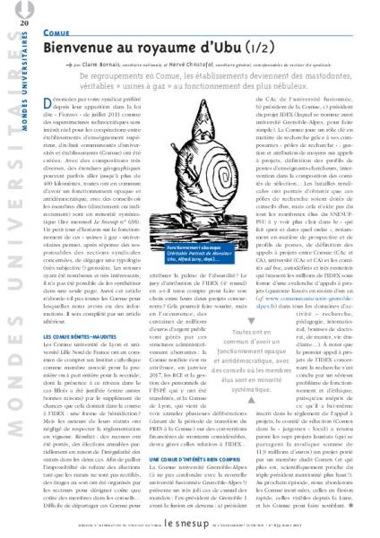 Comue : Bienvenue au royaume d'Ubu, par Claire Bornais et Hervé Christofol/N° 653 MARS 2017