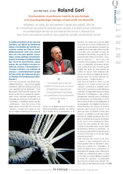 Entretien avec Roland Gori, par Isabelle de Mecquenem/N° 653 MARS 2017