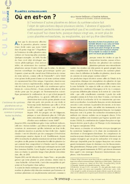 PLANÈTES EXTRASOLAIRES : Où en est-on ? - Xavier Delfosse et Claudine Kahane - N° 647 SEPTEMBRE 2016