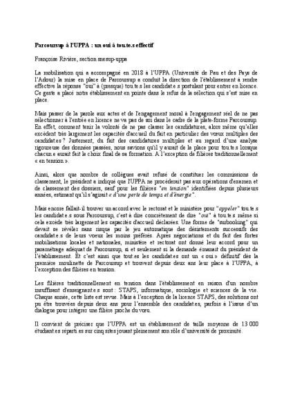 Parcoursup à l’UPPA : un oui à tou.te.s effectif
