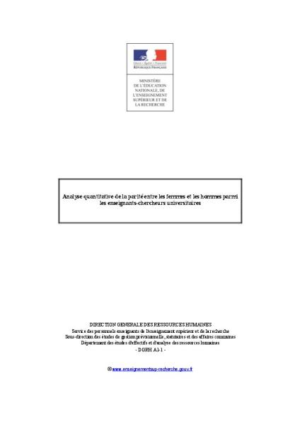 Rapport sur la parité dans l' ESR publié en septembre 2016