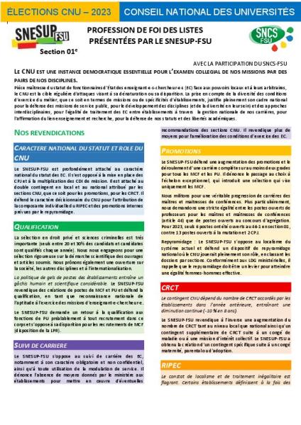 Listes présentées ou soutenues par le SNESUP-FSU aux élections 2023 pour le CNU