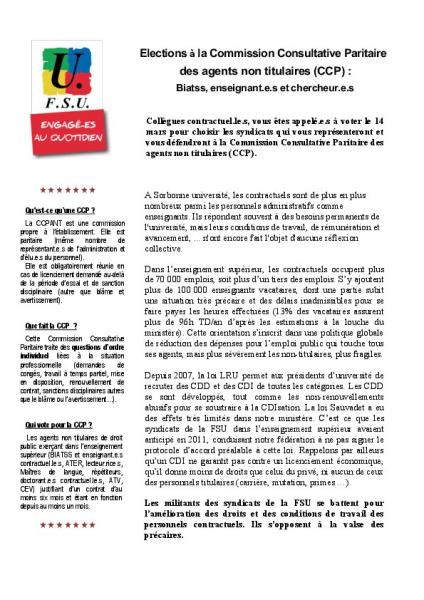 Sorbonne université : Réunion avec les candidats FSU mardi 19 février 2019 - Professions de foi