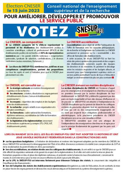 profession de foi SNESUP-FSU aux élections CNESER 2023