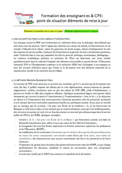 Formation des enseignant·es & CPE : point de situation éléments de mise à jour