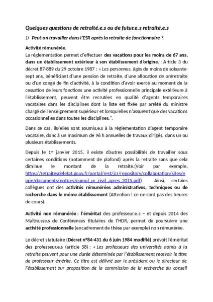  Quelques questions de retraité.e.s ou de futur.e.s retraité.e.s 