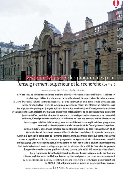 Présidentielle 2017 : les programmes pour l’enseignement supérieur et la recherche (partie 1)