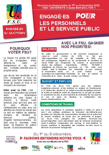 Profession de foi CSA Lyon 1 FSU 