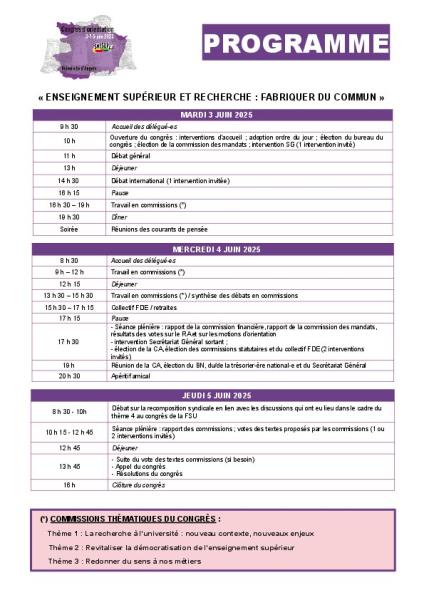 Programme congrès d'orientation 2025