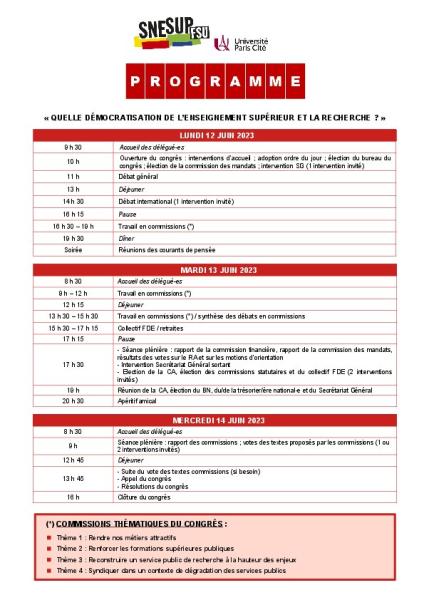 Programme du congrès